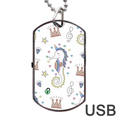 Seamless-pattern-cute-unicorn-cartoon-hand-drawn Dog Tag Usb Flash (two Sides) by Salman4z