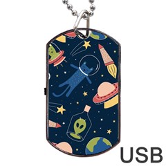 Seamless-pattern-with-funny-aliens-cat-galaxy Dog Tag Usb Flash (two Sides) by Salman4z