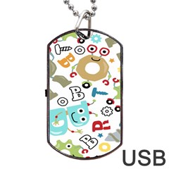 Seamless-pattern-vector-with-funny-robots-cartoon Dog Tag Usb Flash (two Sides) by Salman4z