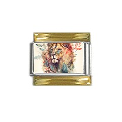 Lion Africa African Art Gold Trim Italian Charm (9mm) by pakminggu