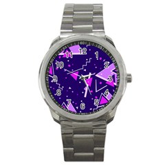 Purple Blue Geometric Pattern Sport Metal Watch by danenraven