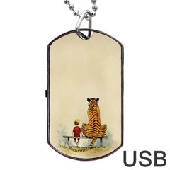 Tiger Sitting Beside Boy Painting Parody Cartoon Dog Tag Usb Flash (two Sides) by Bakwanart