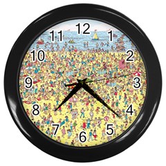 Waldo Cartoon Where s Wally Water Sky Sea Day Nature Wall Clock (black) by 99art