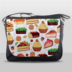 Seamless Pattern Hand Drawing Cartoon Dessert And Cake Messenger Bag by Wav3s