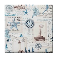 Nautical Lighthouse Vintage Postcard French Writing Tile Coaster by Vaneshop