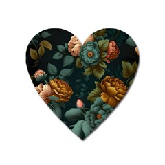 Floral Flower Blossom Turquoise Heart Magnet