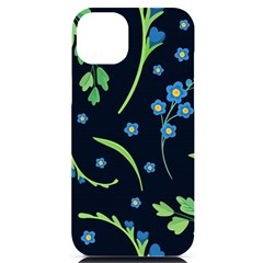 Abstract Wild Flowers Dark Blue Background Blue Flower Blossom Flat Retro Seamless Pattern Daisy Iphone 14 Plus Black Uv Print Case