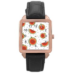 Seamless-background-pattern-with-watermelon-slices Rose Gold Leather Watch  by uniart180623