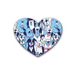 Dogs Seamless Pattern Rubber Heart Coaster (4 Pack) by uniart180623