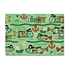 Seamless Pattern Fishes Pirates Cartoon Sticker A4 (10 Pack)