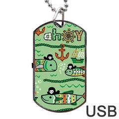 Seamless-pattern-fishes-pirates-cartoon Dog Tag Usb Flash (two Sides) by uniart180623