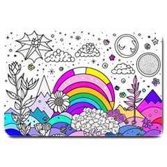 Rainbow Fun Cute Minimal Doodle Drawing Art Large Doormat by uniart180623