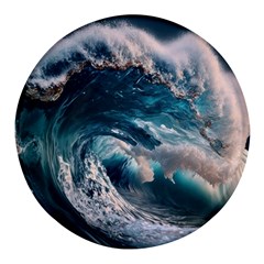 Tsunami Waves Ocean Sea Water Rough Seas Round Glass Fridge Magnet (4 Pack) by uniart180623