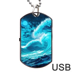 Ai Generated Waves Ocean Sea Tsunami Nautical Sea Dog Tag Usb Flash (two Sides) by uniart180623