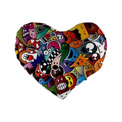 Cartoon Explosion Cartoon Characters Funny Standard 16  Premium Flano Heart Shape Cushions by uniart180623