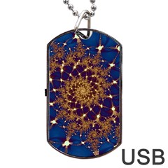 Fractal Spiral Art Pattern Blue Design Dog Tag Usb Flash (one Side) by Simbadda