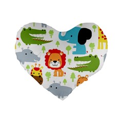 Seamless Pattern Vector With Animals Cartoon Standard 16  Premium Flano Heart Shape Cushions by Simbadda