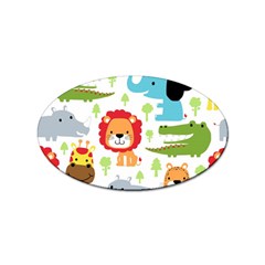 Seamless Pattern Vector With Animals Cartoon Sticker Oval (100 Pack)