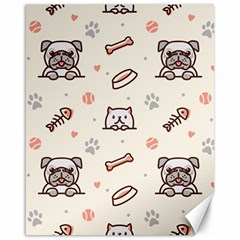 Pug-dog-cat-with-bone-fish-bones-paw-prints-ball-seamless-pattern-vector-background Canvas 16  X 20  by Simbadda