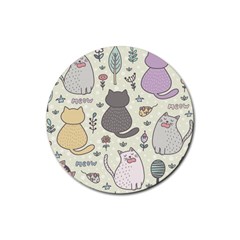 Funny Cartoon Cat Seamless Pattern Rubber Coaster (round) by Simbadda