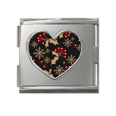 Christmas-pattern-with-snowflakes-berries Mega Link Heart Italian Charm (18mm) by Simbadda