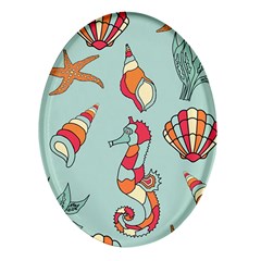 Seahorse Seashell Starfish Shell Oval Glass Fridge Magnet (4 Pack)