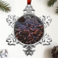 Twilight Treasures: Rocky Beachscape  Metal Small Snowflake Ornament by dflcprintsclothing