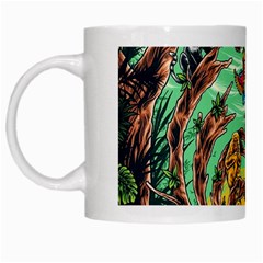 Monkey Tiger Bird Parrot Forest Jungle Style White Mug by Grandong