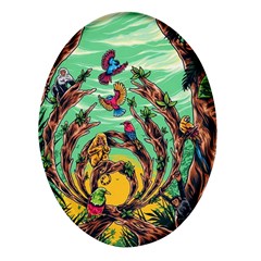 Monkey Tiger Bird Parrot Forest Jungle Style Oval Glass Fridge Magnet (4 Pack) by Grandong