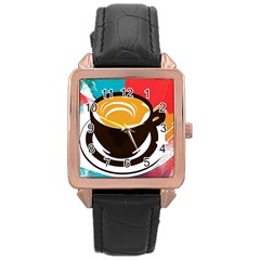 Coffee Tea Cappuccino Rose Gold Leather Watch  by uniart180623