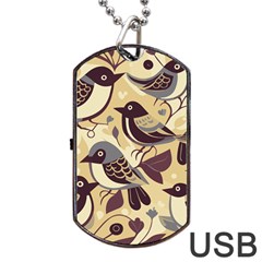 Vintage Birds Pattern Dog Tag Usb Flash (two Sides) by Valentinaart