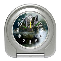 Sea-island-castle-landscape Travel Alarm Clock by Cowasu