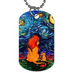 Lion Art Starry Night Van Gogh Dog Tag (two Sides) by Sarkoni