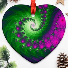 Fractal Spiral Purple Art Green Art Heart Ornament (two Sides) by Proyonanggan