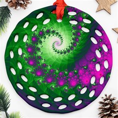 Fractal Spiral Purple Art Green Art Round Filigree Ornament (two Sides) by Proyonanggan