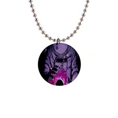 Fingerprint Astro, Amoled, Astronaut, Black, Dark, Oled 1  Button Necklace by nateshop