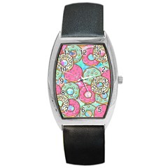 Donut Pattern Texture Colorful Sweet Barrel Style Metal Watch by Grandong