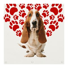 Basset Hound Gift T- Shirt Funny Basset Hound Valentine Heart Paw Basset Hound Dog Lover Valentine C Yoga Reflexion Pose T- Shirtyoga Reflexion Pose T- Shirt Banner And Sign 3  X 3  by hizuto