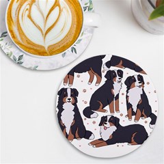 Bernese Mountain Dog T- Shirtbernese Mountain Dog Illustration T- Shirt Yoga Reflexion Pose T- Shirtyoga Reflexion Pose T- Shirt Uv Print Round Tile Coaster by hizuto