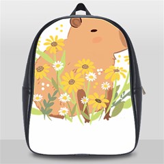 Capybara T- Shirt Cute Capybara With Daisy Flowers T- Shirt Yoga Reflexion Pose T- Shirtyoga Reflexion Pose T- Shirt School Bag (xl) by hizuto