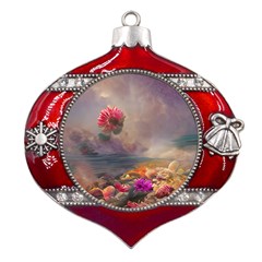 Floral Blossoms  Metal Snowflake And Bell Red Ornament by Internationalstore