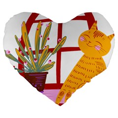 Cat Pet Ginger Art Animal Cartoon Large 19  Premium Flano Heart Shape Cushions by uniart180623