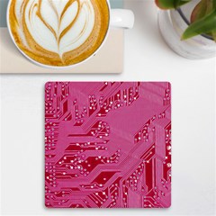 Pink Circuit Pattern Uv Print Square Tile Coaster  by Ket1n9