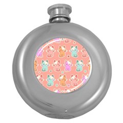 Cute Kawaii Kittens Seamless Pattern Round Hip Flask (5 Oz) by Grandong