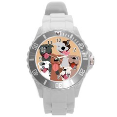 Dogs Pet Background Pack Terrier Round Plastic Sport Watch (l) by Ravend