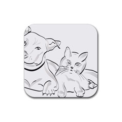 Dog Cat Domestic Animal Silhouette Rubber Coaster (square) by Modalart