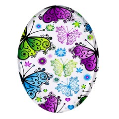 Butterflies Abstract Background Colorful Desenho Vector Oval Glass Fridge Magnet (4 Pack)