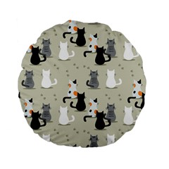 Cute Cat Seamless Pattern Standard 15  Premium Flano Round Cushions by Apen