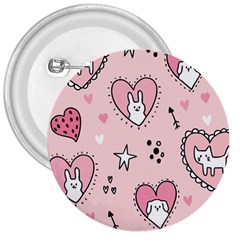 Cartoon Cute Valentines Day Doodle Heart Love Flower Seamless Pattern Vector 3  Buttons by Apen