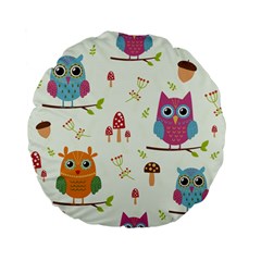 Forest Seamless Pattern With Cute Owls Standard 15  Premium Flano Round Cushions by Apen